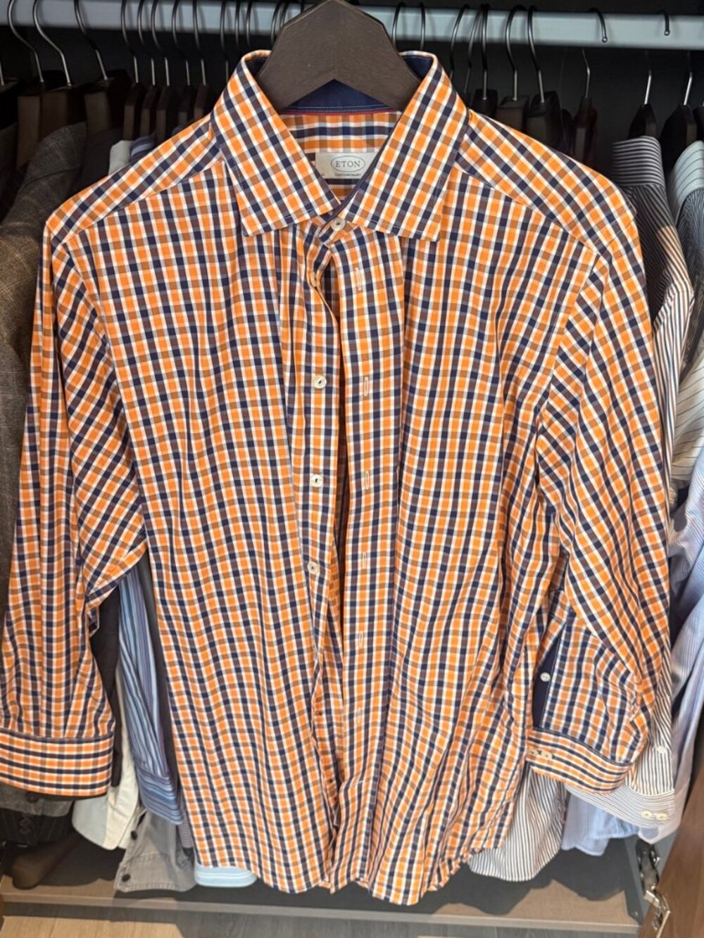 Eton Contemporary Orange/Navy Check Dress Shirt – 42 / 16½